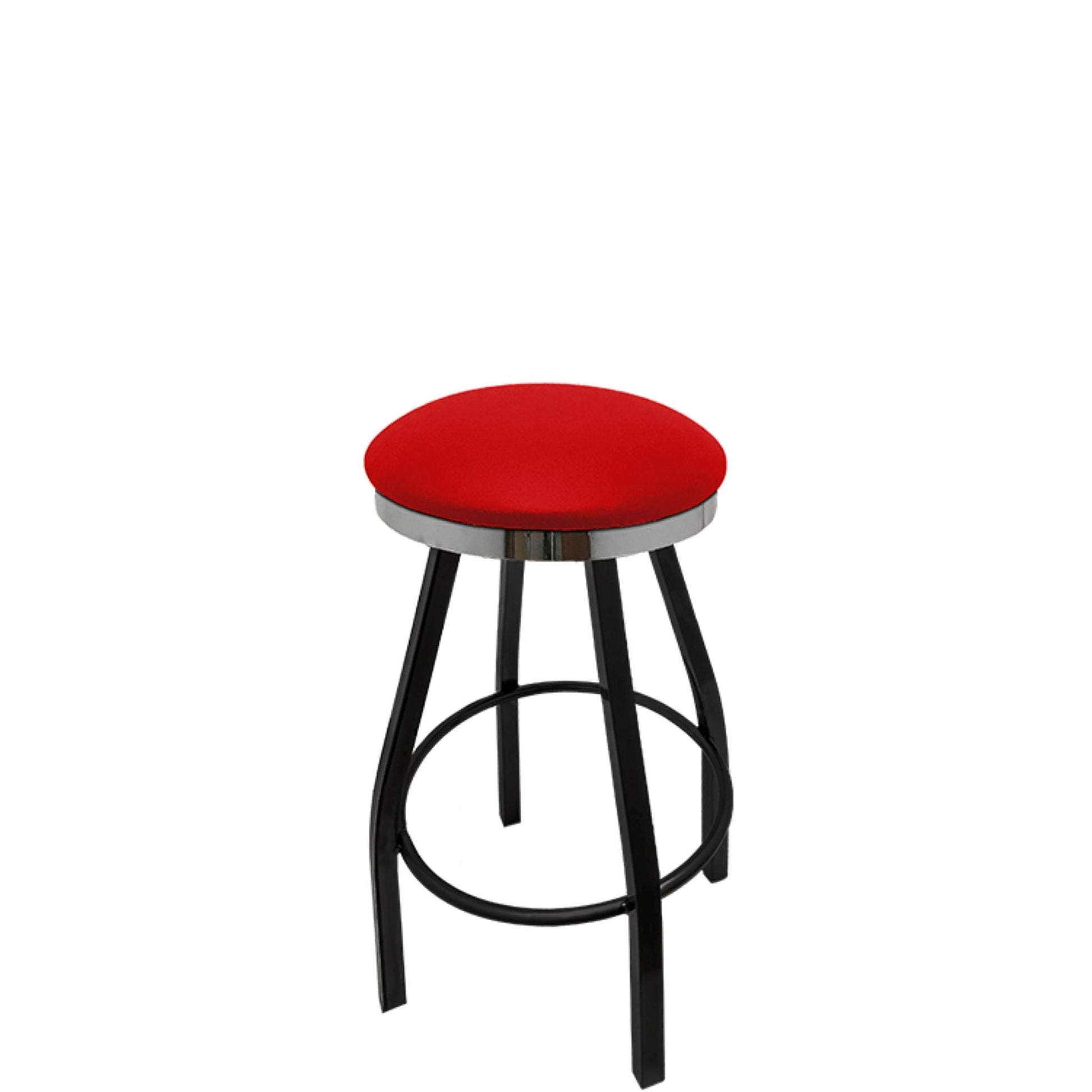 Slimline button top barstool with chrome swivel ring  and red vinyl seat