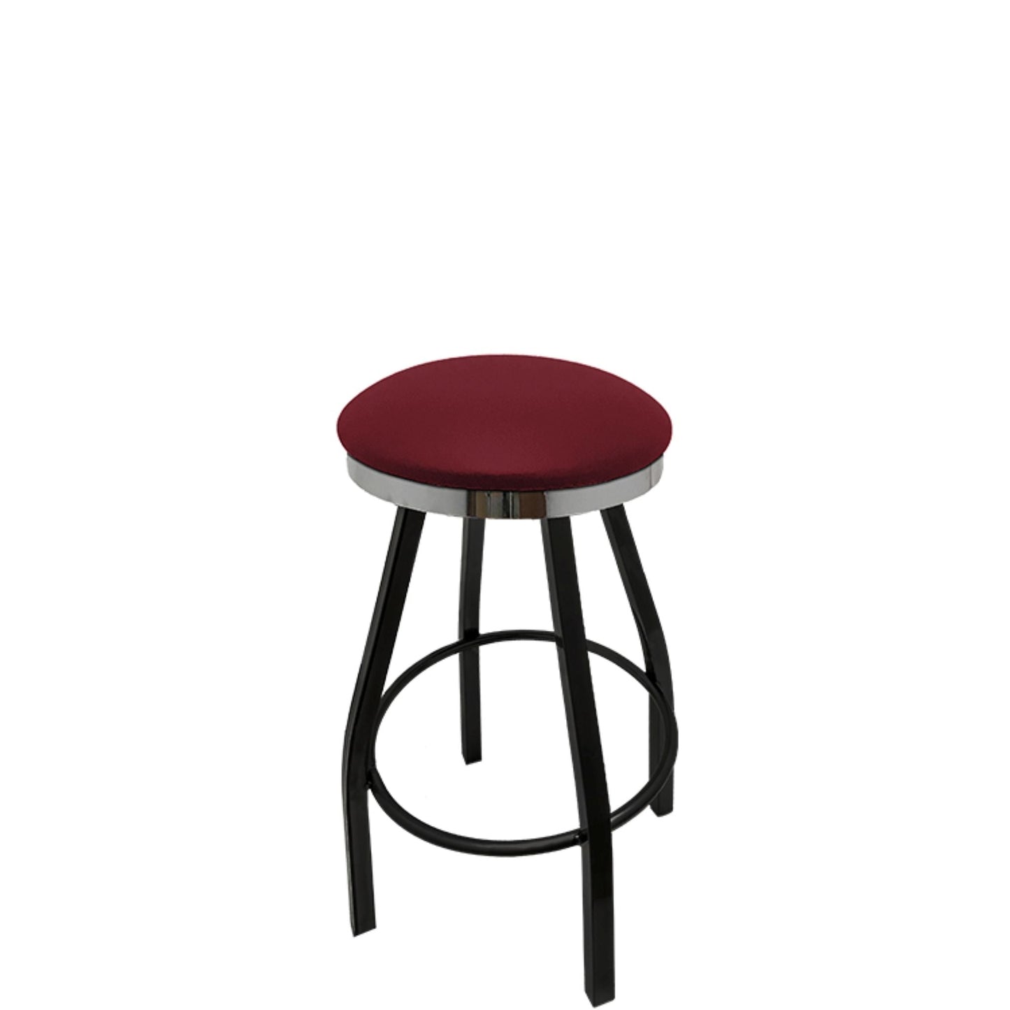 Slimline button top barstool with chrome swivel ring  and wine vinyl seat