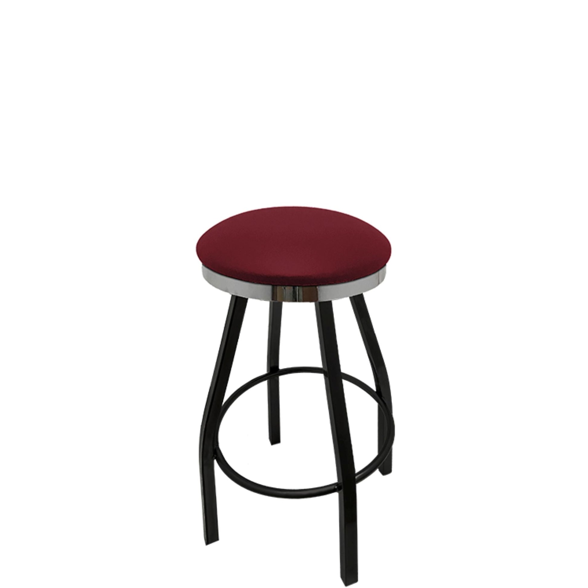 Slimline button top barstool with chrome swivel ring  and wine vinyl seat