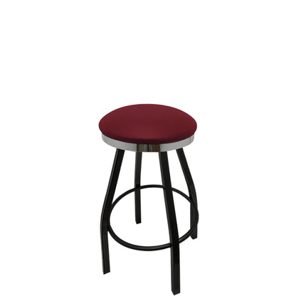 Slimline button top barstool with chrome swivel ring  and wine vinyl seat