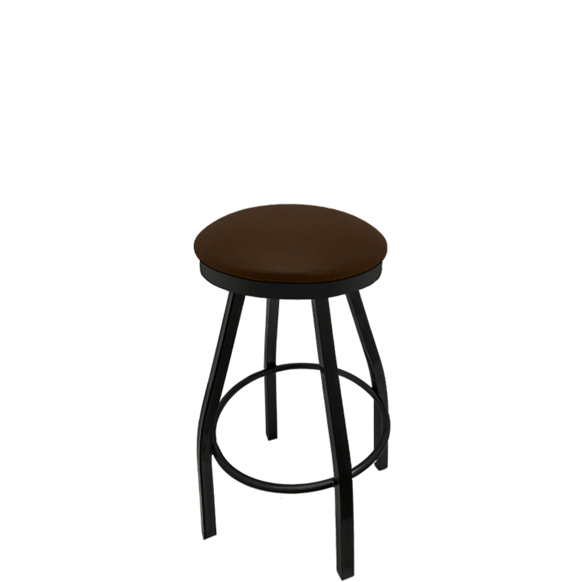 Slimline button top barstool with black swivel frame and espresso vinyl seat