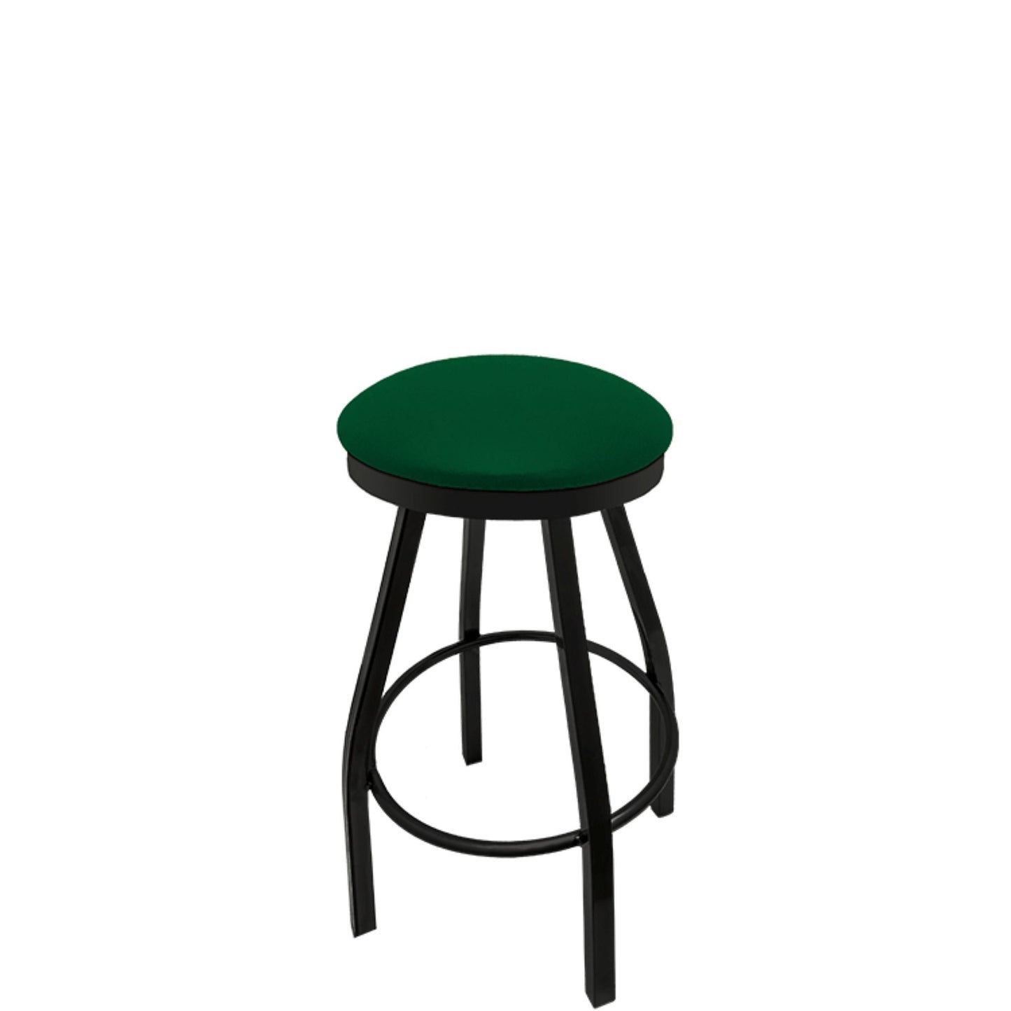 Slimline button top barstool with black swivel frame and hunter green vinyl seat