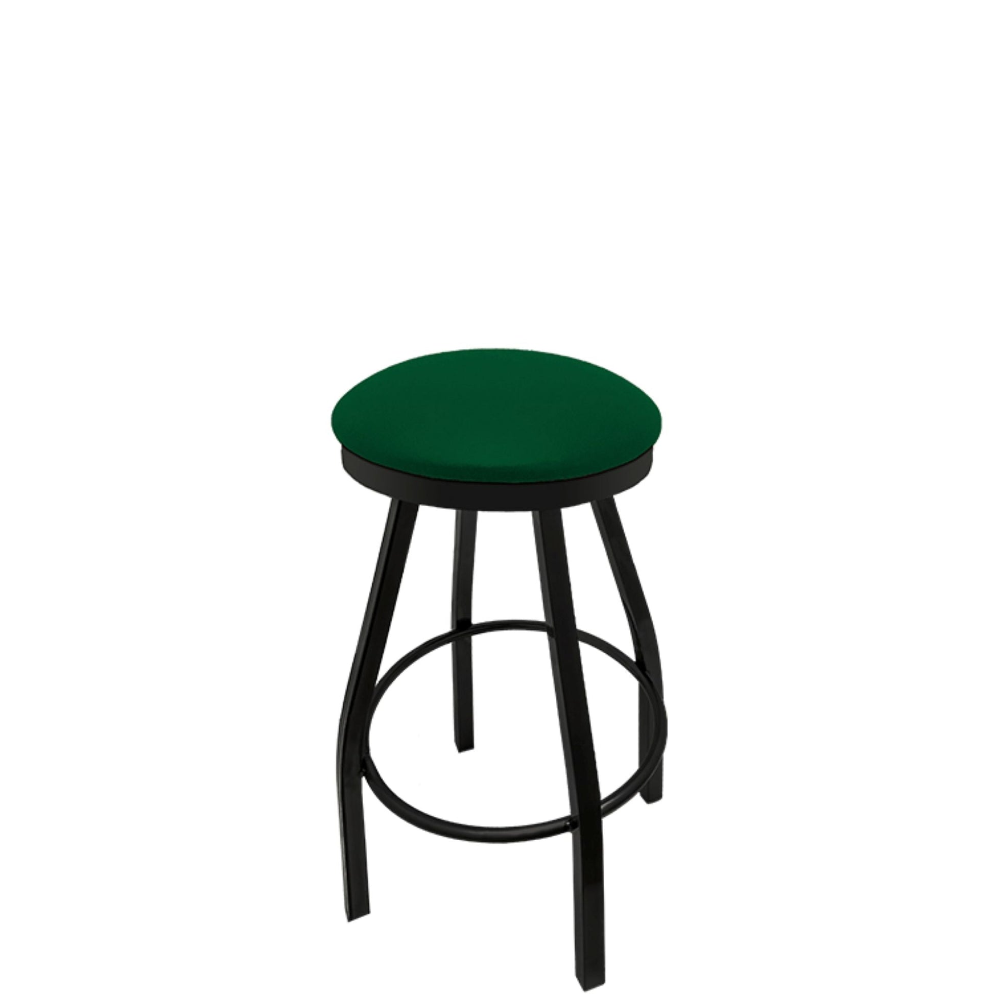 Slimline button top barstool with black swivel frame and hunter green vinyl seat