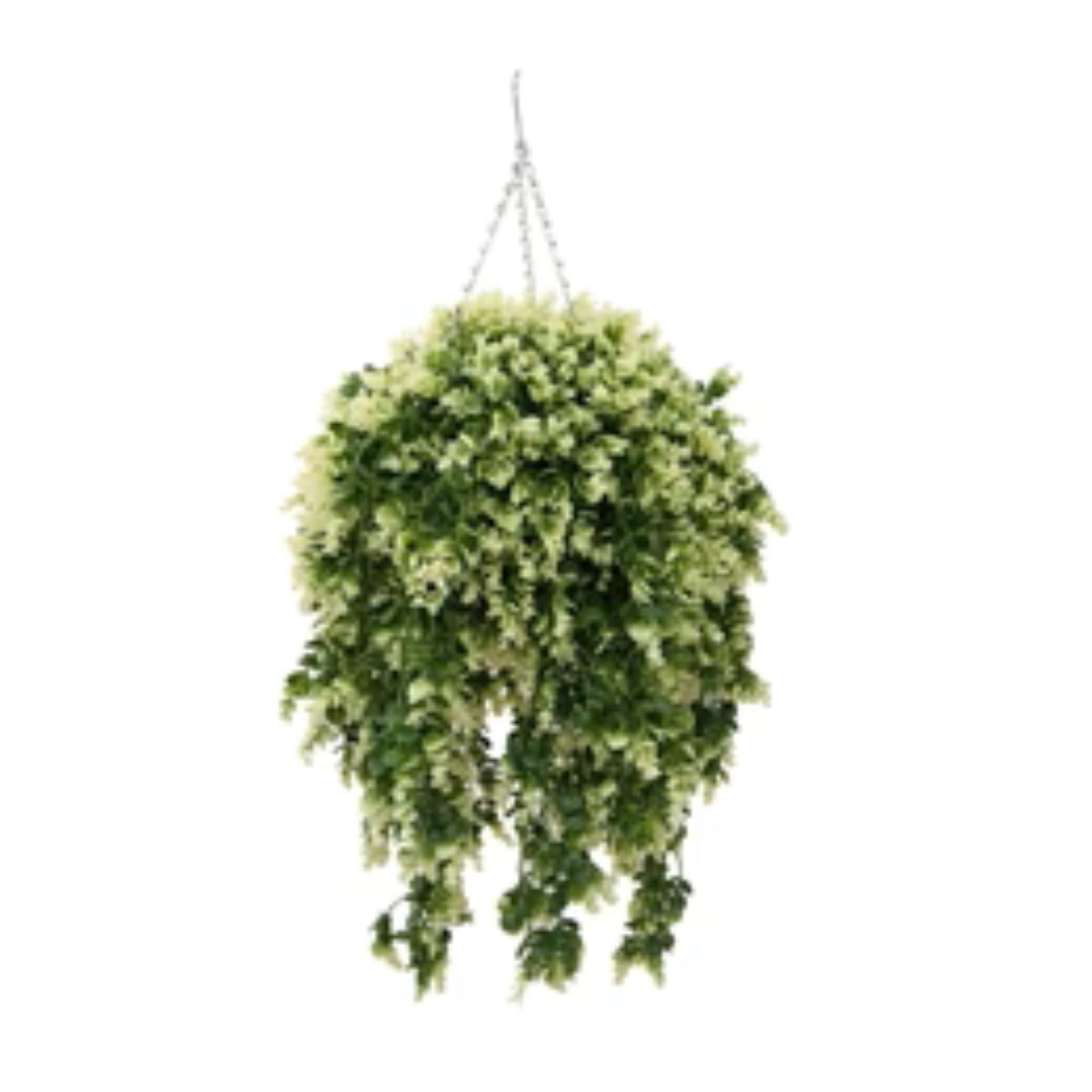 Artificial spring evergreen hanging basket with cascading foliage