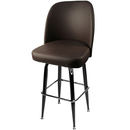Standard bucket barstool with gloss black square swivel frame and espresso upholstered seat