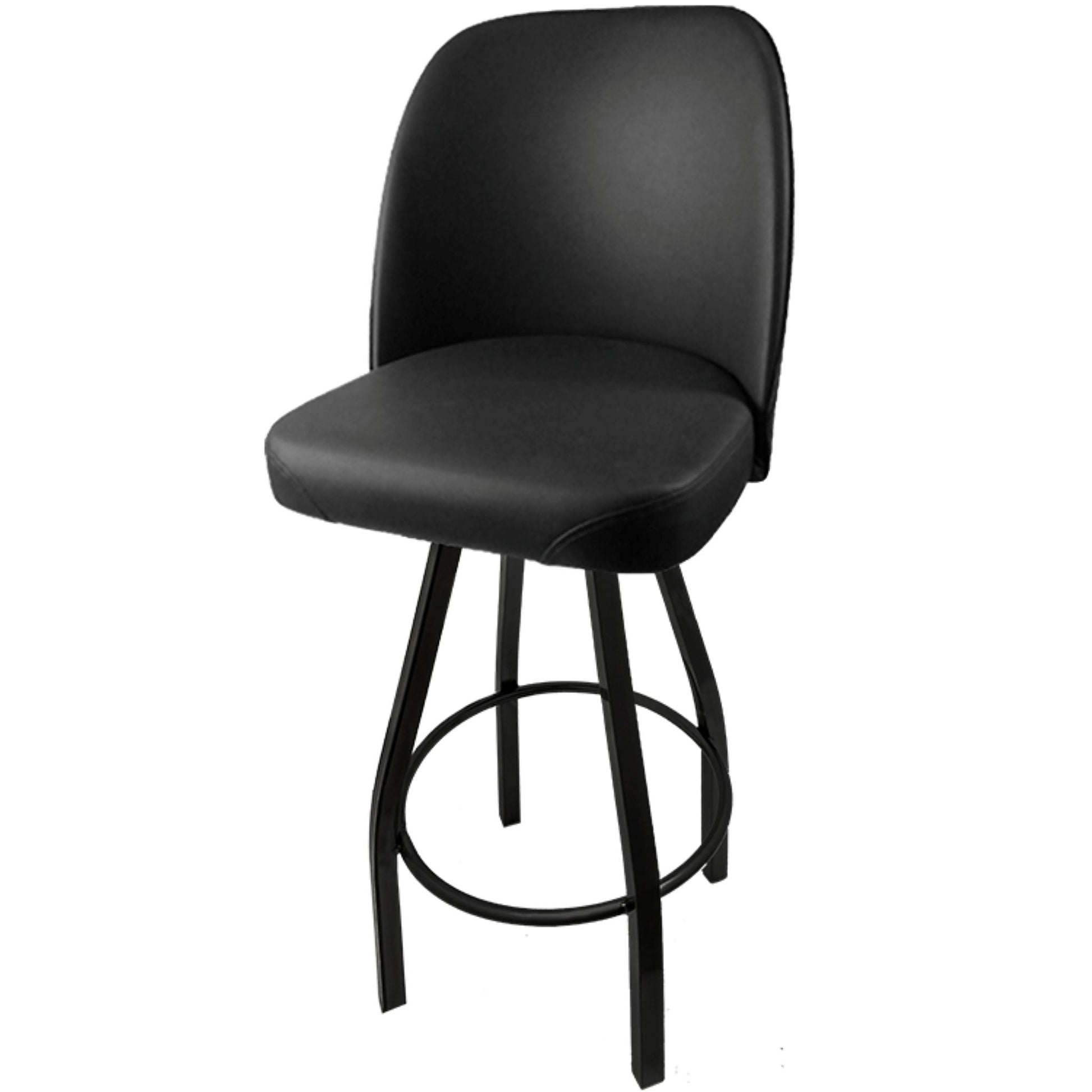 Standard bucket barstool with black swivel frame and black vinyl seat