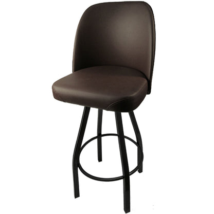 Standard bucket barstool with black swivel frame and espresso vinyl seat