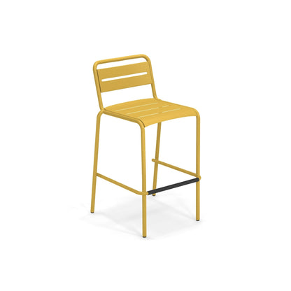 Curry yellow Emu Star Bar E164N slatted steel barstool with tubular steel frame