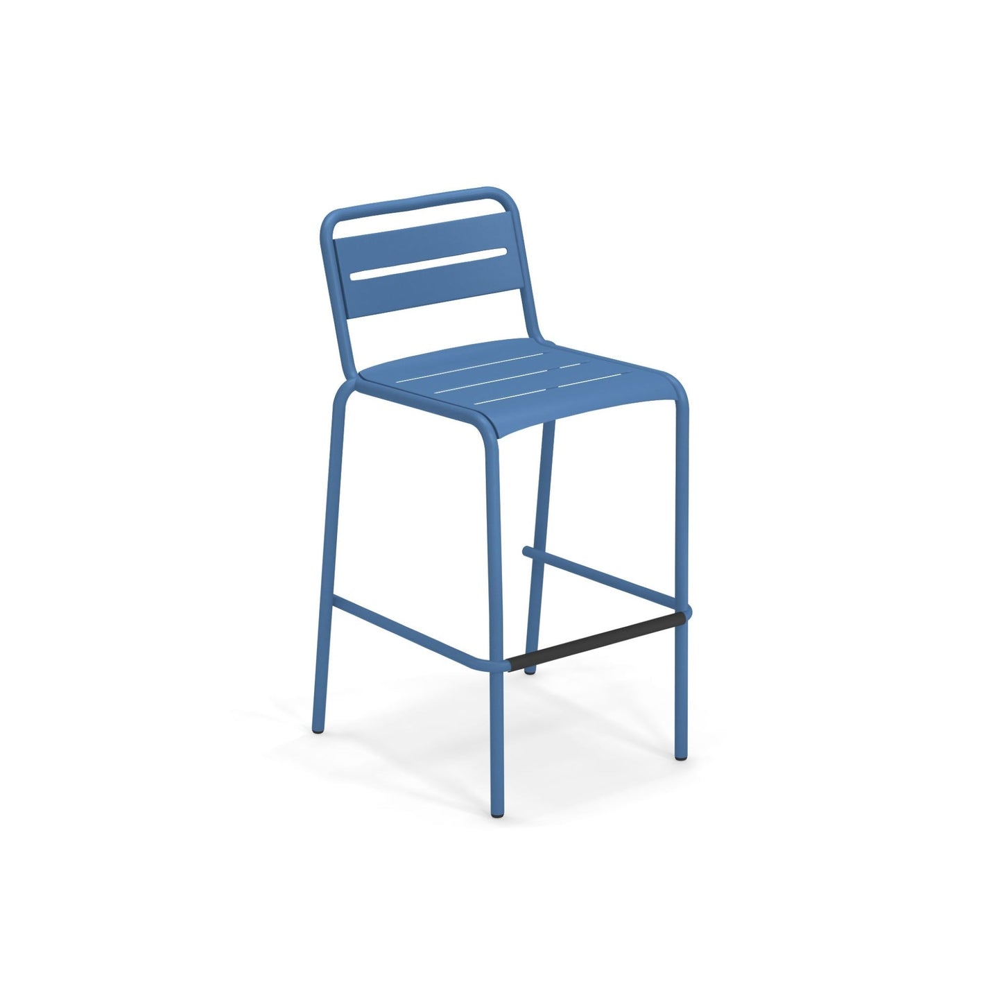 Marine blue Emu Star Bar E164N bar-height steel stool with slatted seat and back