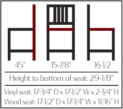 Dimensions for Steel barstool with vertical back and natural clear coat wood seat 