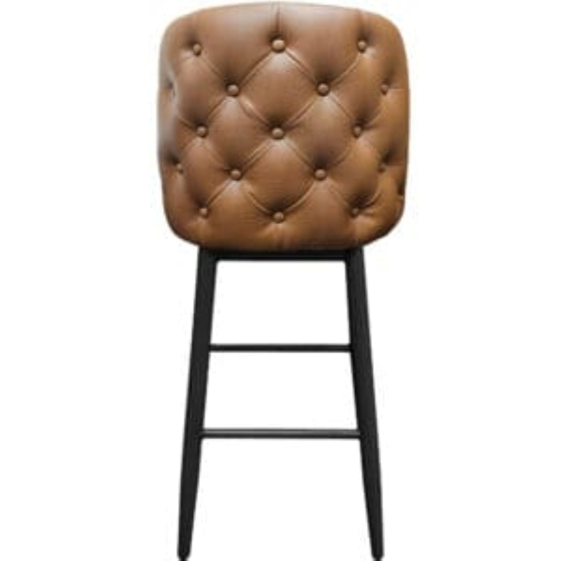 Amata barstool with tufted bucket, black frame and buckskin upholstered seat
