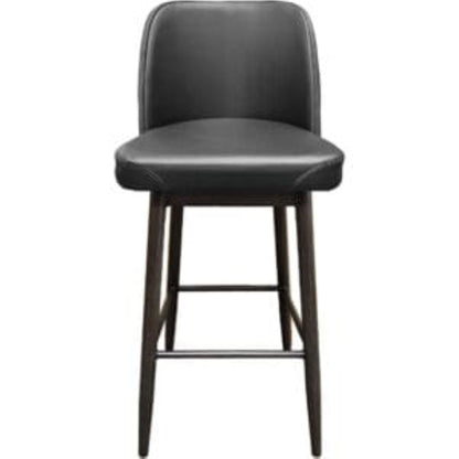 Amata barstool with tufted bucket, driftwood frame and black upholstered seat front view
