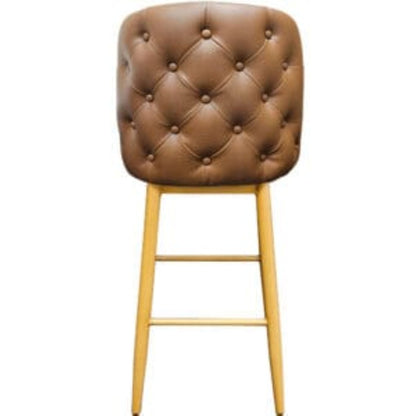 Amata barstool with tufted bucket, natural clear-coat frame and buckskin upholstered seat rier view