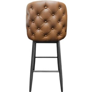Amata barstool with tufted bucket, driftwood frame and buckskin upholstered seat rear view