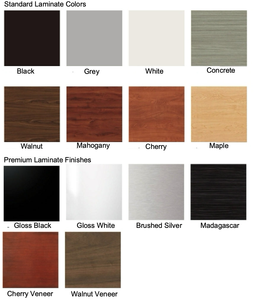 Color swatches for standard and premium laminate finishes.