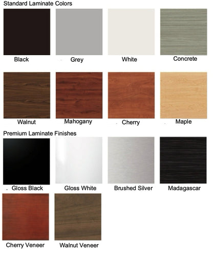 Showcase Color swatches for standard and premium laminate finishes.