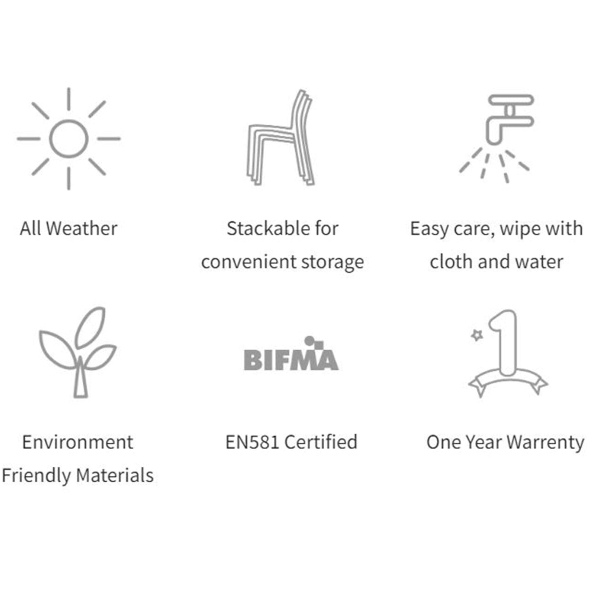 All-weather greige polypropylene barstool with anti-slip leg mats and UV-resistant finish environmental awards and attributes 