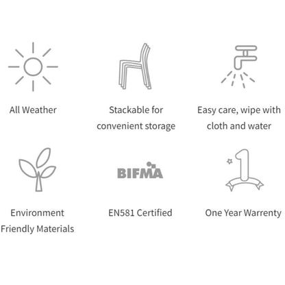 All-weather greige polypropylene barstool with anti-slip leg mats and UV-resistant finish environmental awards and attributes 