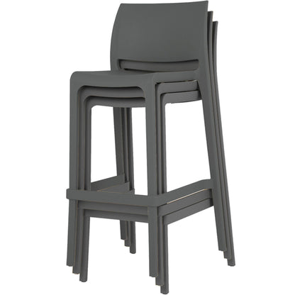 Iron gray modern resin outdoor barstool with curved back support and stackable design
