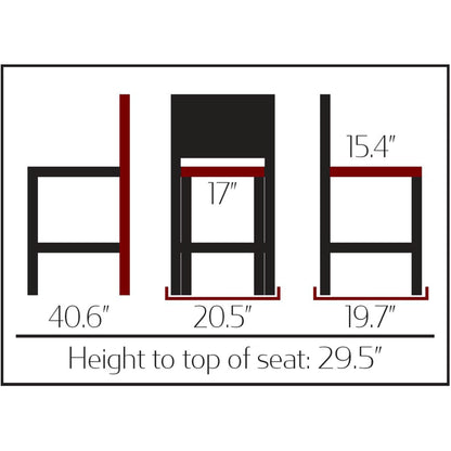 All-weather iron gray polypropylene barstool with anti-slip leg mats and UV-resistant finish dimensions