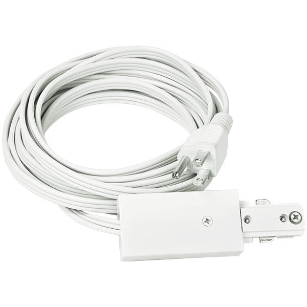 Light track cord and plug set in a white finish, featuring the single-circuit track connector and standard plug used to power track lighting.