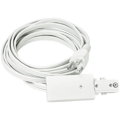 Light track cord and plug set in a white finish, featuring the single-circuit track connector and standard plug used to power track lighting.