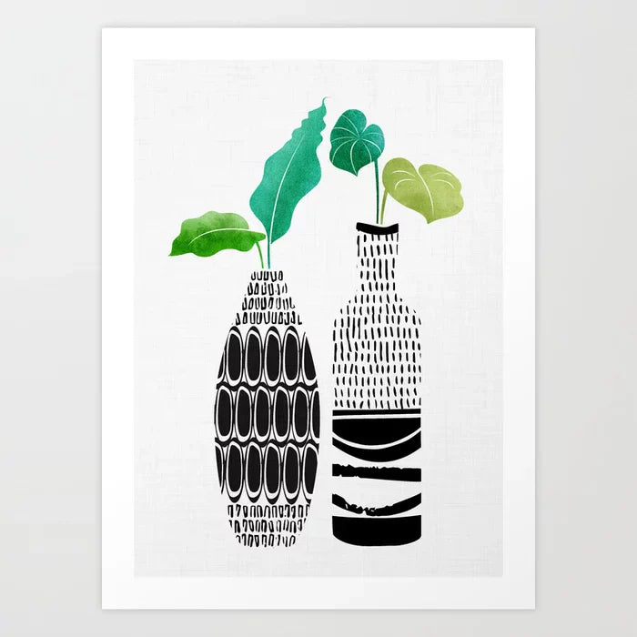 Tribal Vases II with Tropical Greenery Art