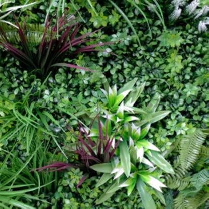 Close-up of tropical foliage on the Tropical Vista artificial green wall