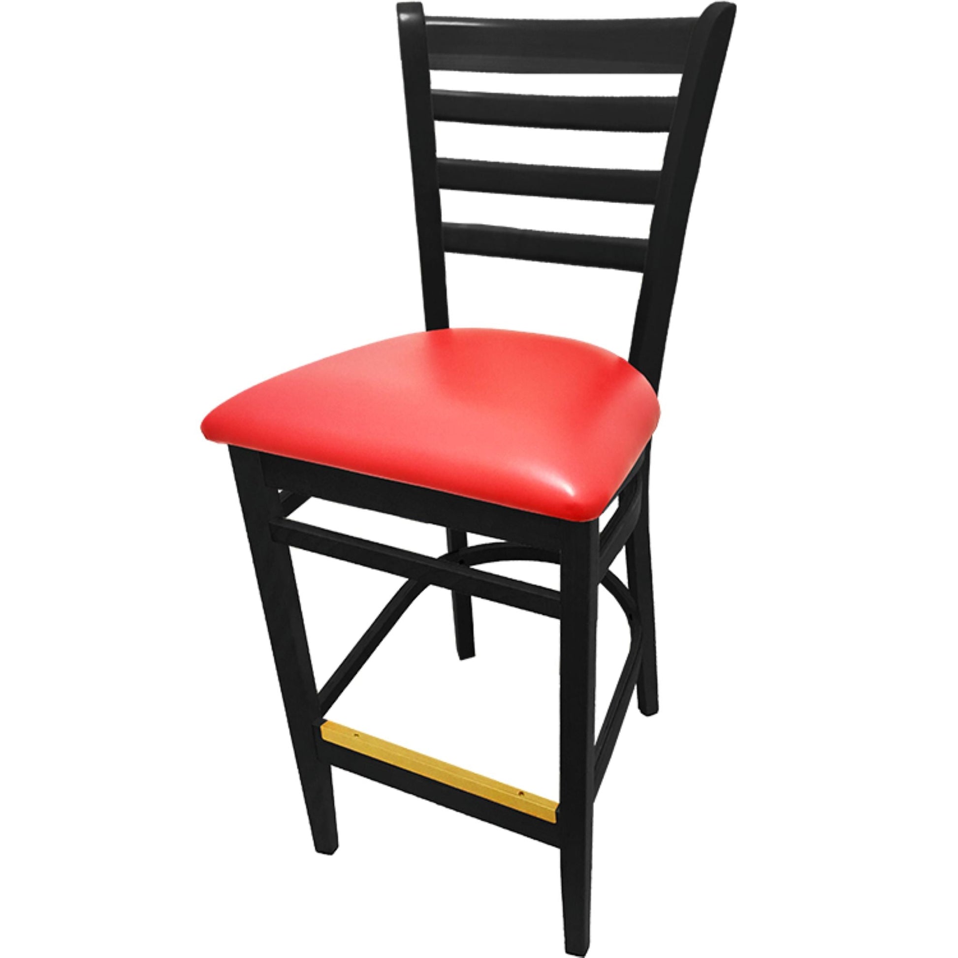 Black stain beechwood barstool with red vinyl seat for bar-height dining areas