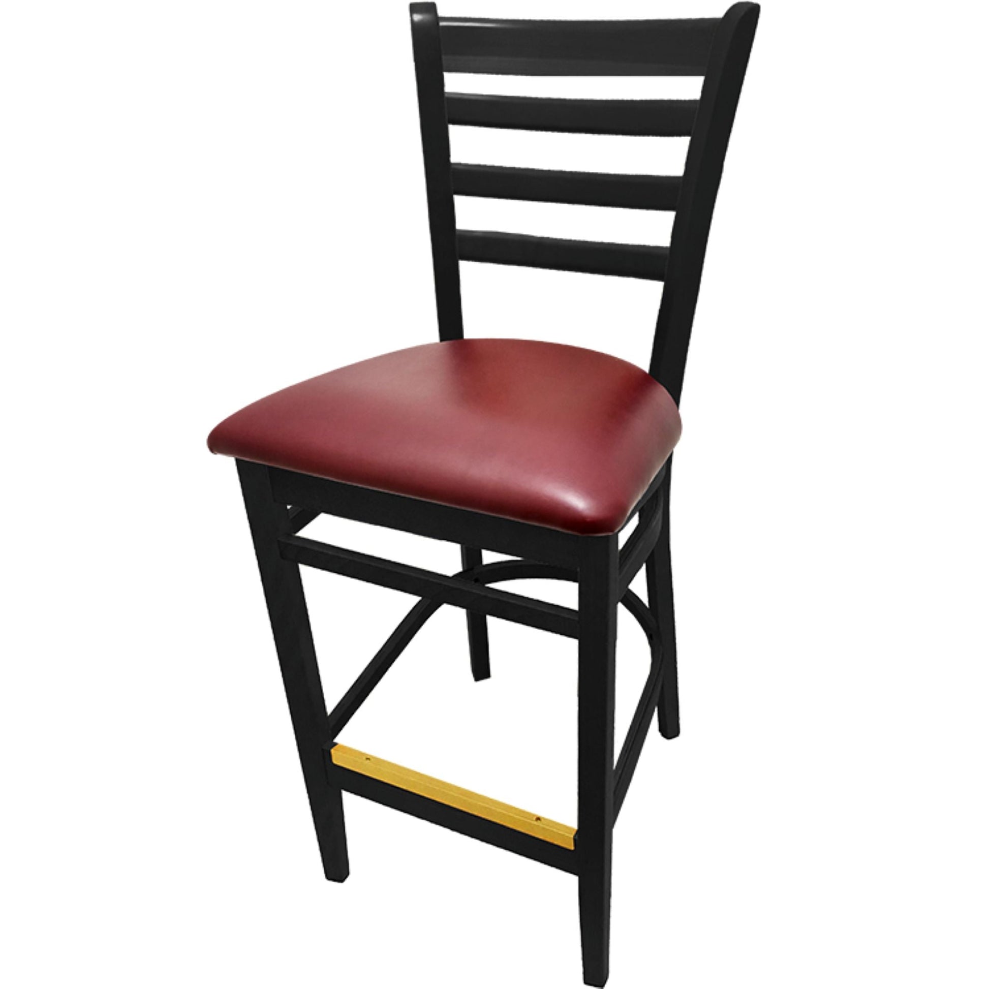 Black stain ladderback barstool with wine vinyl seat for upscale restaurant settings