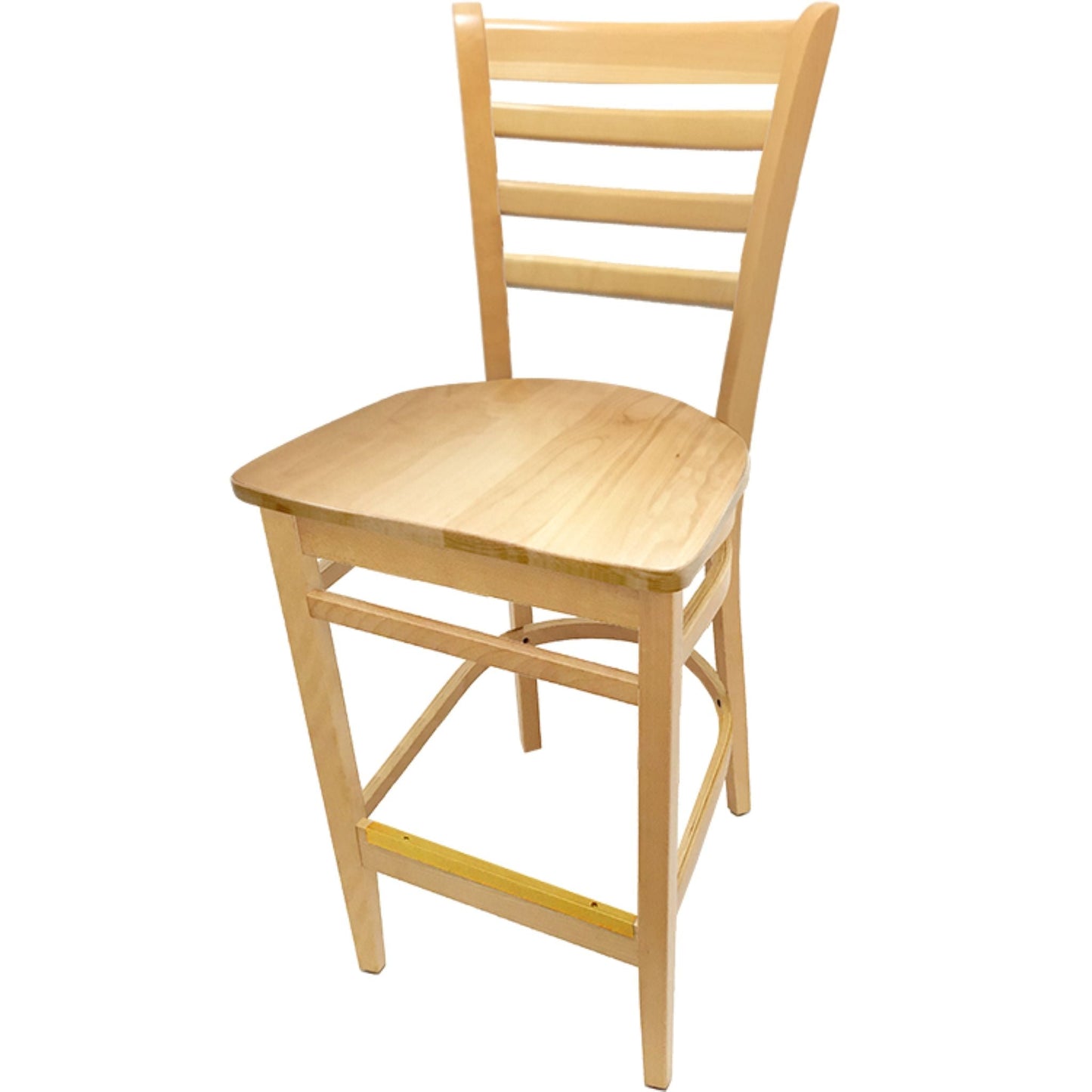 Clear coat ladderback barstool with matching clearcoat vinyl seat and solid beech frame