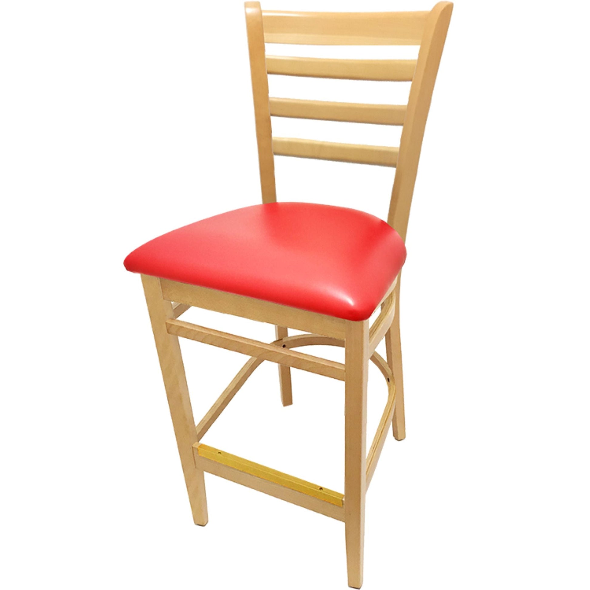 Clear coat beechwood restaurant barstool with vibrant red vinyl seat