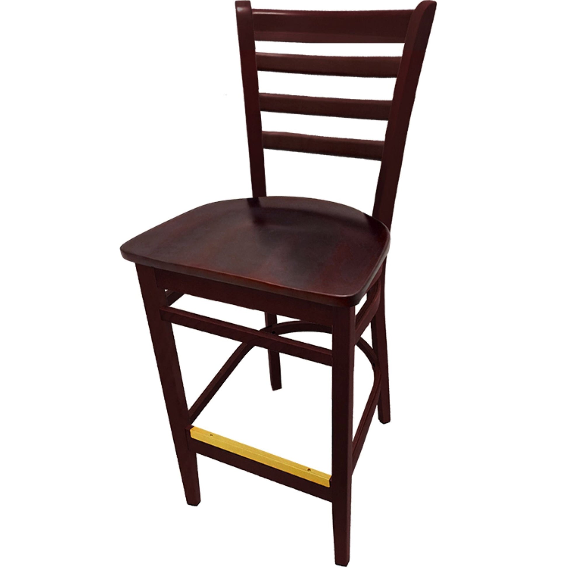 Mahogany wood ladderback barstool with matching mahogany seat for restaurant interiors