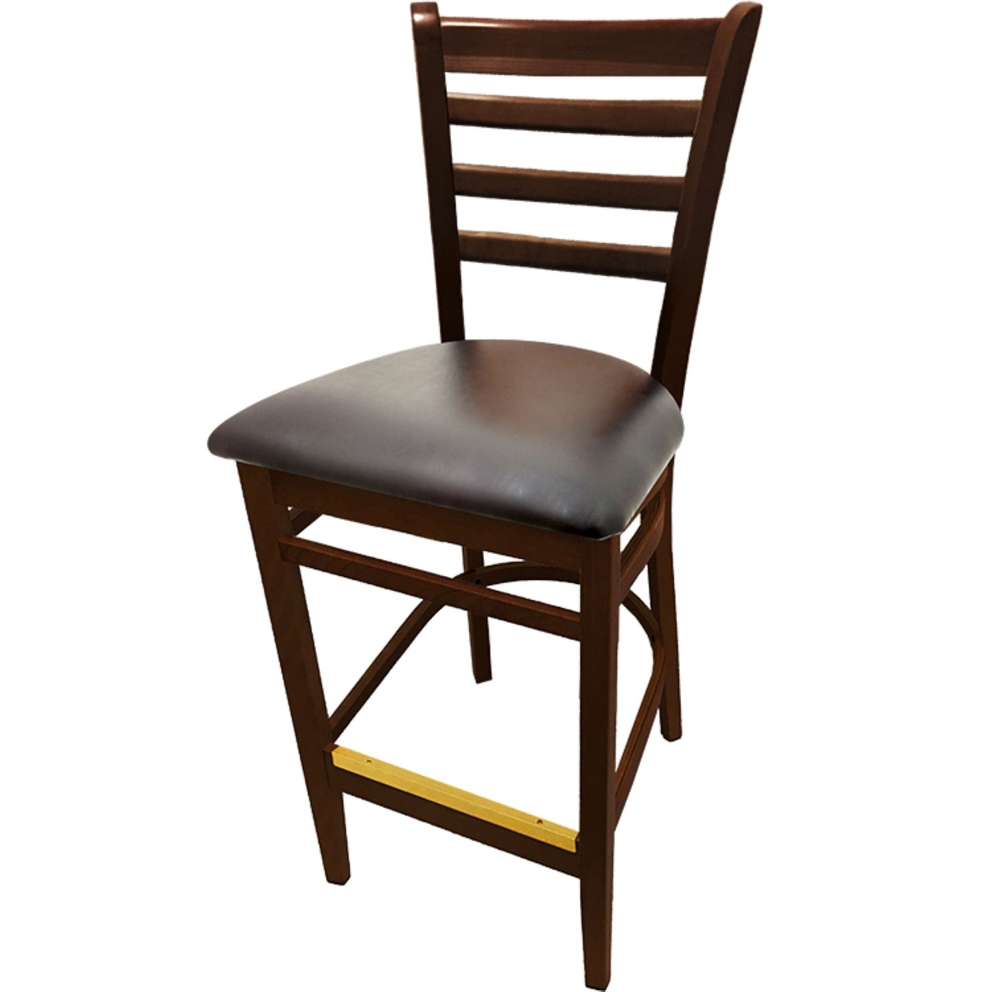 Walnut ladderback barstool with espresso vinyl seat for modern dining environments