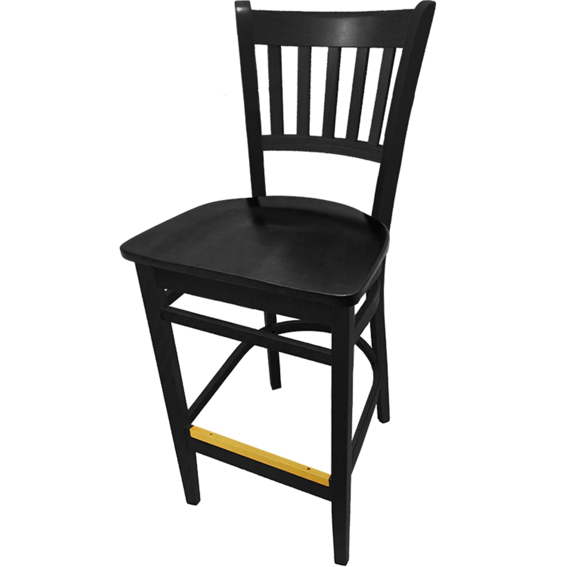 Vertical back barstool with black frame and black stain wood seat