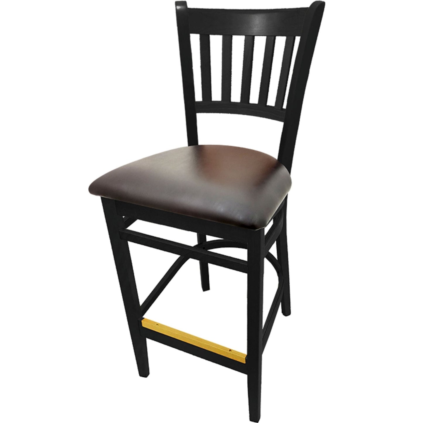 Vertical back barstool with black frame and espresso vinyl seat