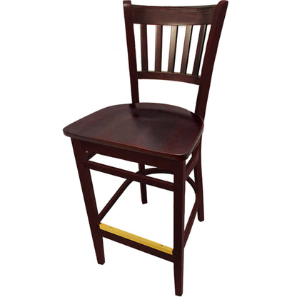 Vertical back barstool with mahogany frame and mahogany wood seat