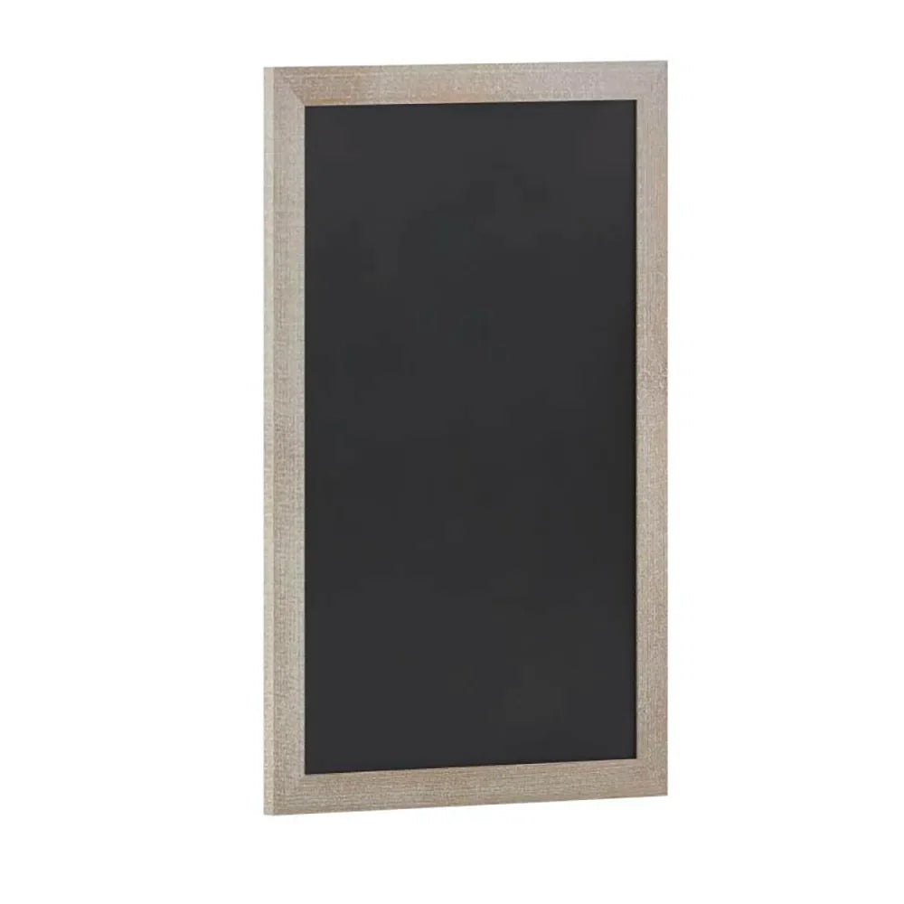 Front view of a 24 by 36 inch magnetic chalkboard with a clear pine wood frame