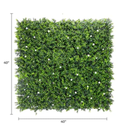white flowering artificial boxwood panel 40x40 with Dimensions