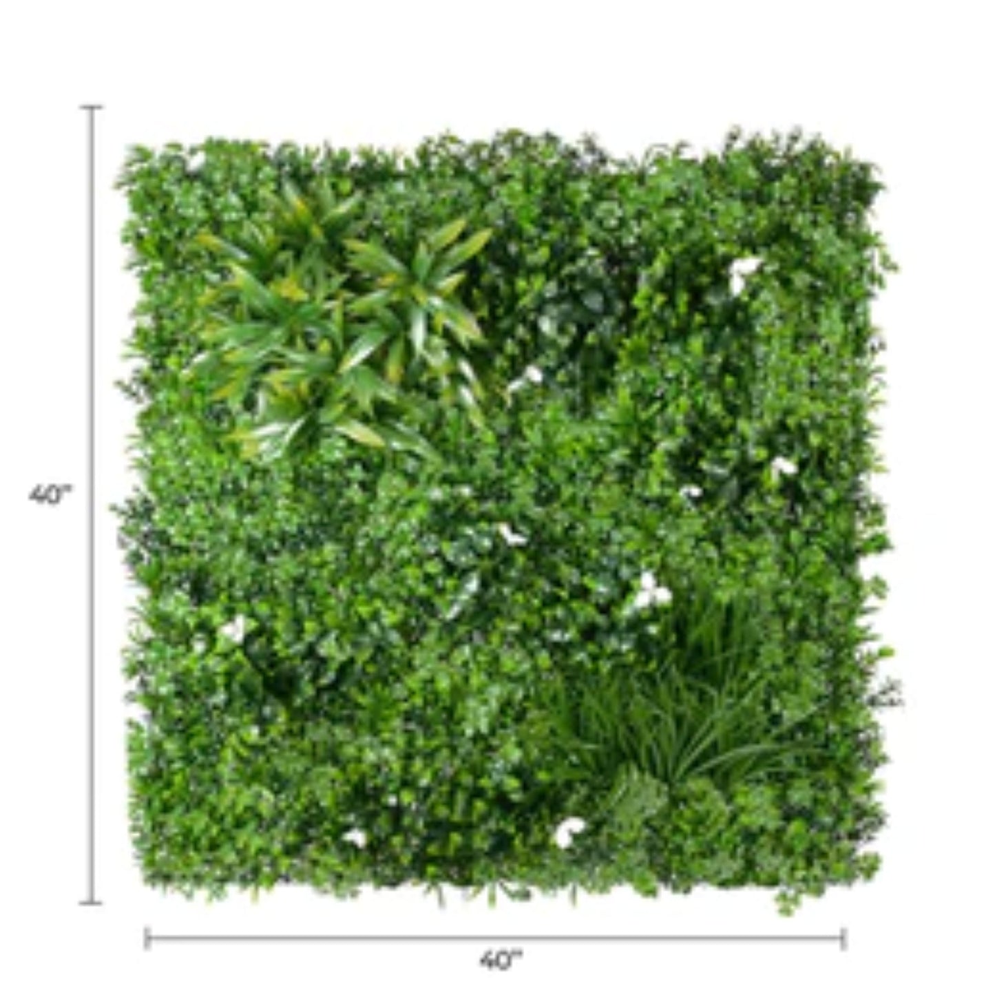 UV-resistant commercial white-accent artificial greenery panel with dimensions