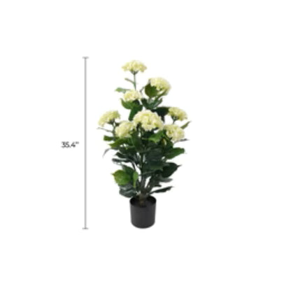 lifelike white hydrangea tree with green foliage