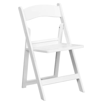 Heavy-duty resin folding chair with slatted seat and double-braced frame for indoor and outdoor events.