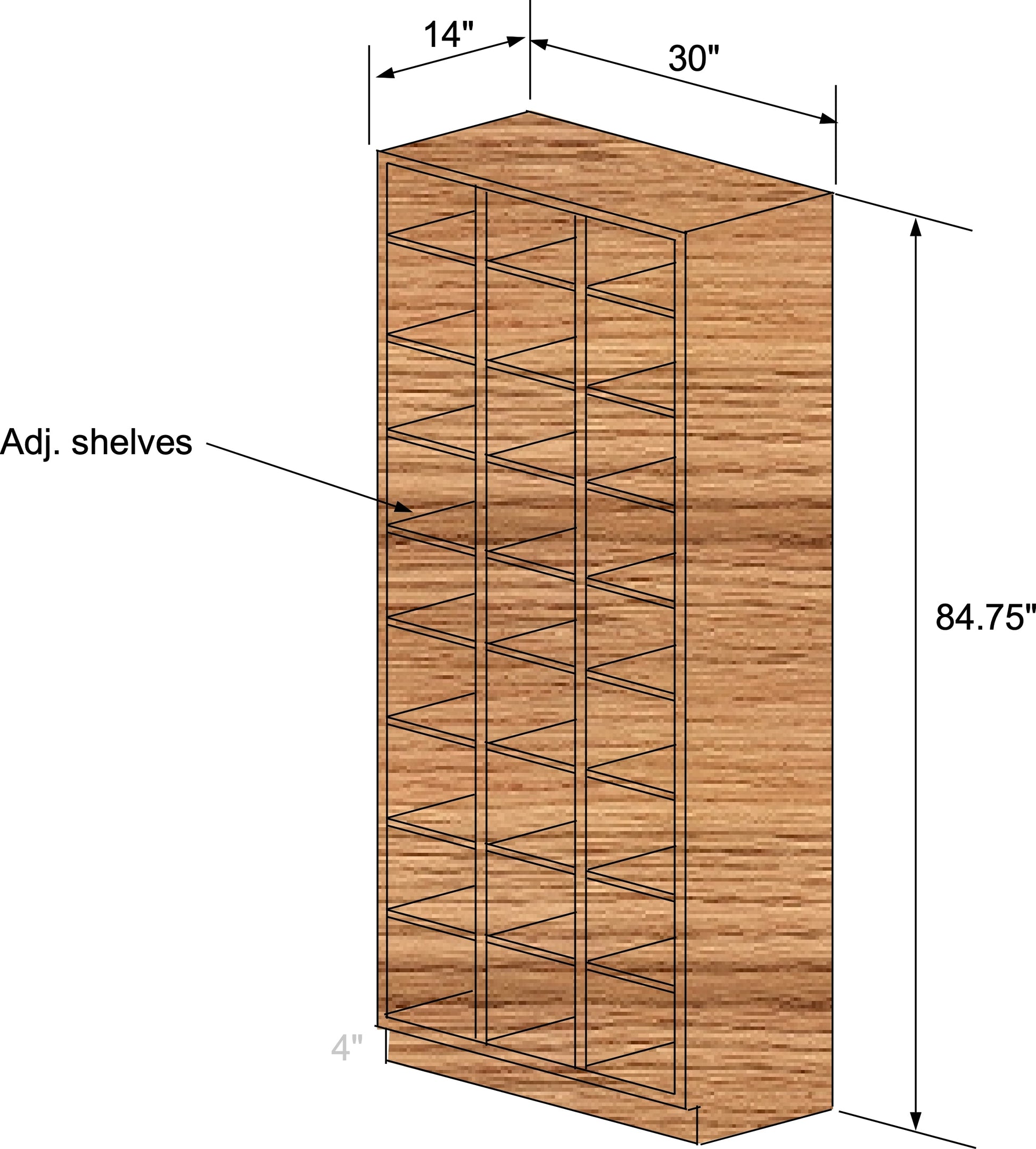 “Dimensional blueprint of hat display bin illustrating structure, cubby spacing, and full unit dimensions for manufacturing or installation.