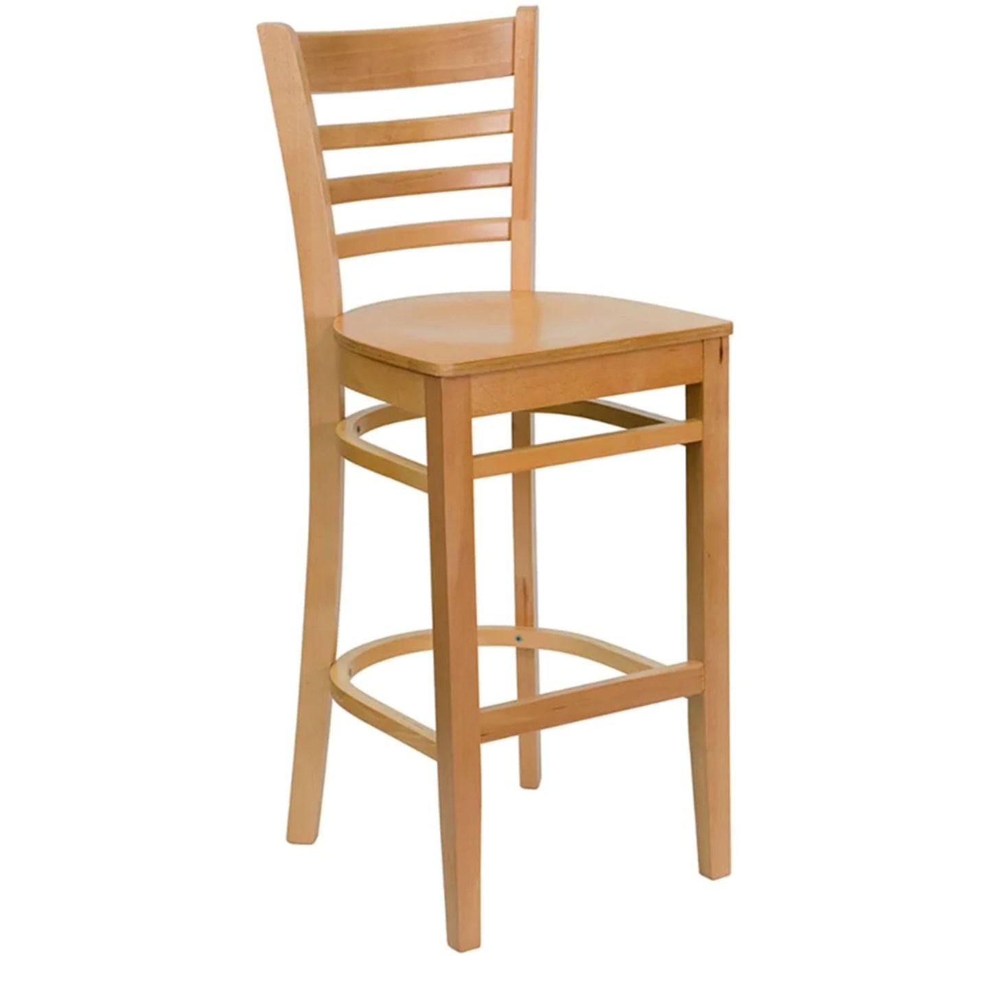 Natural beechwood restaurant bar stool with ladder back and wood seat for commercial dining spaces