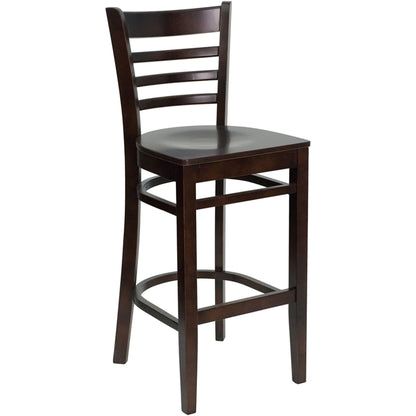 Walnut finish restaurant bar stool with ladder back and reinforced beechwood construction