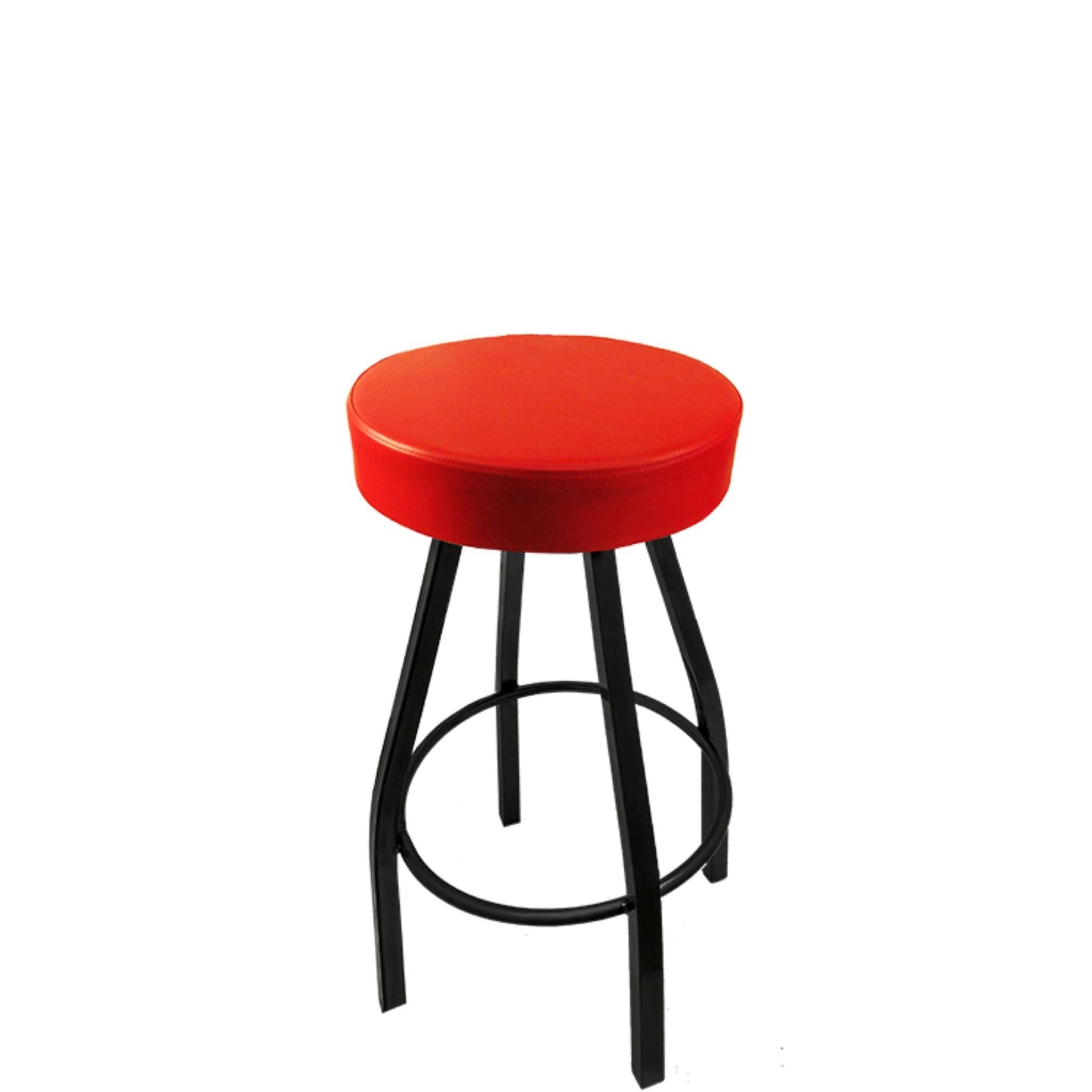 XL button top barstool with black swivel frame and red vinyl seat