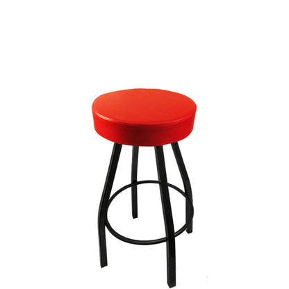 XL button top barstool with black swivel frame and red vinyl seat