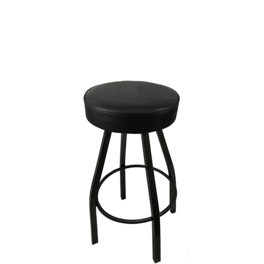 XL button top barstool with black swivel frame and black vinyl seat