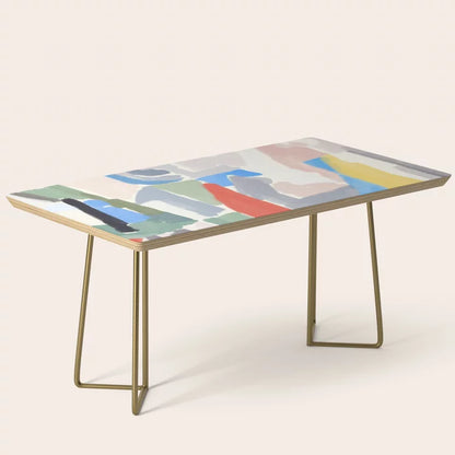 Mid Century Modern Geometric 04 Blue Coffee Table by The Old Art Studio with gold steel legs – elegant mid-century furniture ideal for hotel lobbies, bar seating areas, and stylish café settings