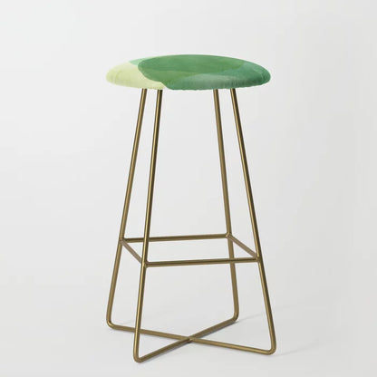Abstract Organic Watercolor Shapes in Green Bar Stool by Apricot-Birch with gold steel legs – modern vegan leather seating ideal for hotel bars, restaurant counters, and artistic cafés